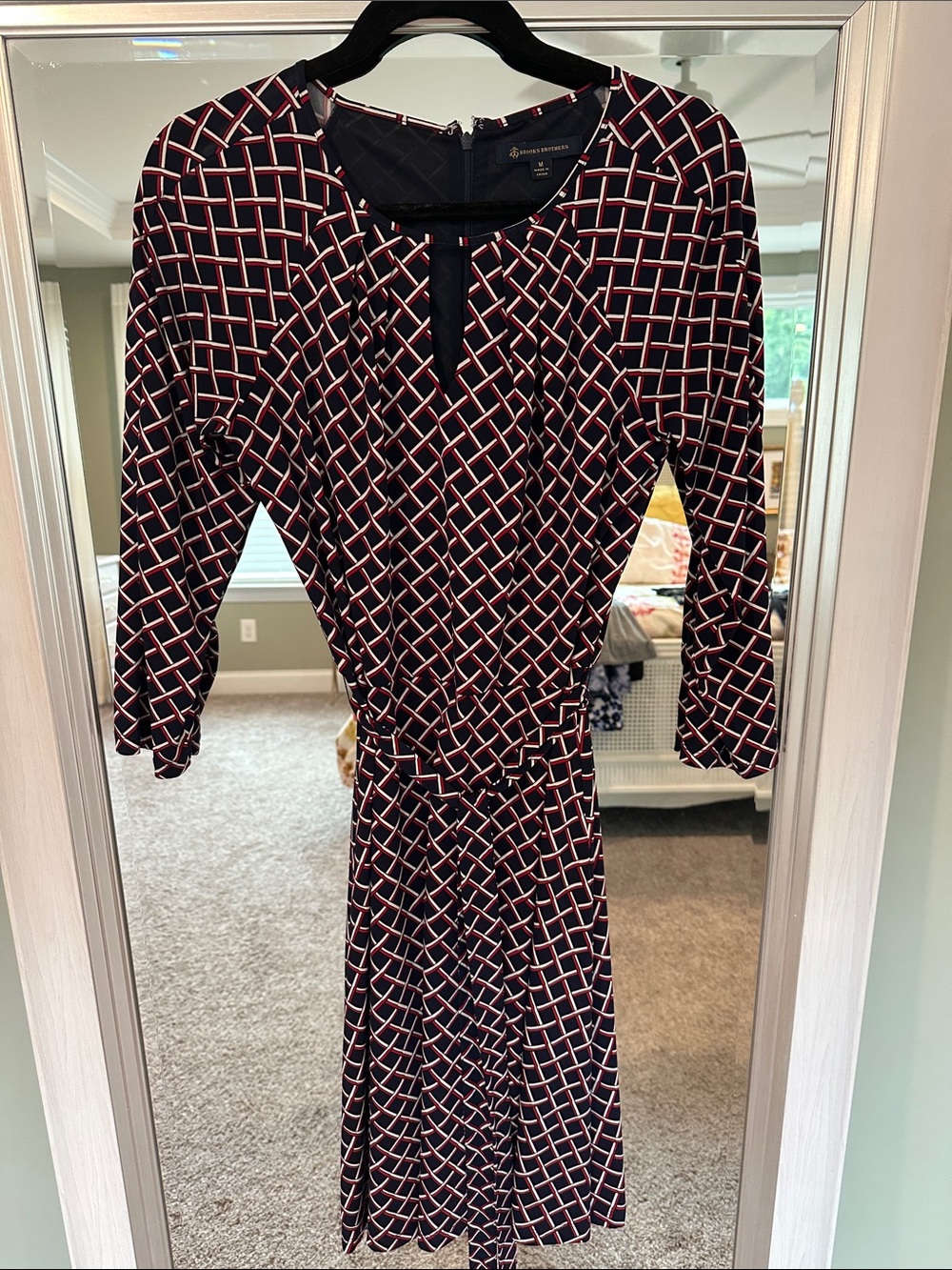 Brooks Brothers Navy Geometric Long-Sleeve Dress